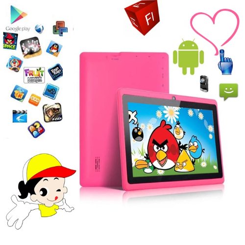 Haehne 7" Tablet PC, Google Android 4.4 Quad Core, 512MB RAM 8GB ROM, Cámaras Duales, WiFi, Bluetooth, para Niños y Adultos, Negro