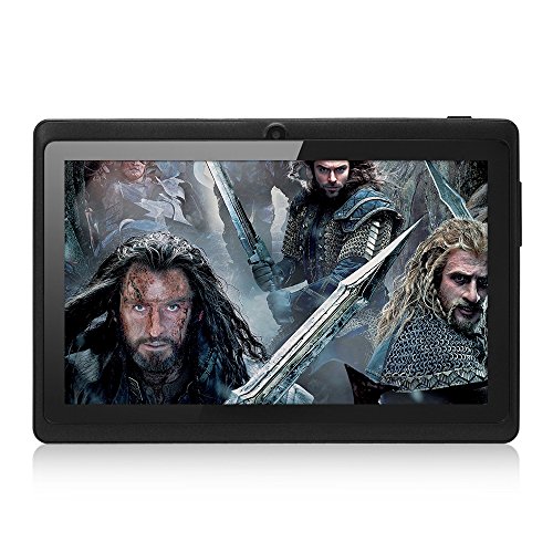 Haehne 7" Tablet PC, Google Android 4.4 Quad Core, 512MB RAM 8GB ROM, Cámaras Duales, WiFi, Bluetooth, para Niños y Adultos, Negro