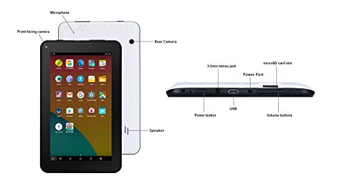 Haehne 7" Tablet PC - Google Android 5.1 Quad Core, 1G RAM 8GB ROM, Cámaras Duales 2.0MP + 0.3MP, 2800mAh, 1024 x 600 Pantalla, WiFi, Bluetooth, Blanco