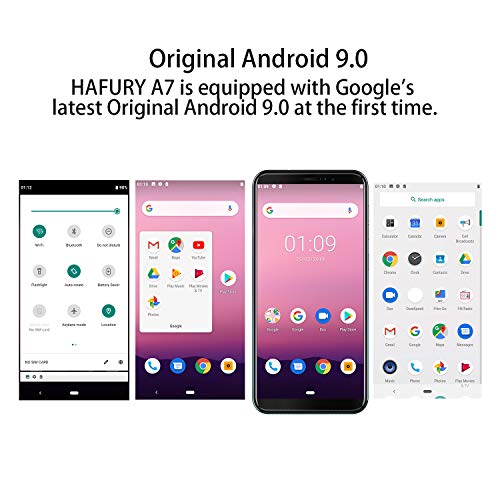 Hafury A7 - Smartphone de 5.5 ” (18:9) Pantalla táctil Android 9.0 Teléfono Libre con Pantalla táctil, Dual SIM Dual Standby, 2GB RAM 16GB ROM, 8MP cámara trasera/5MP cámara Frontal, Negro