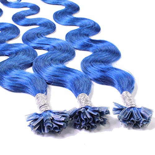 Hair2Heart 100 x 0.5g Extensiones de queratina - 60cm, colore #azul, corrugado