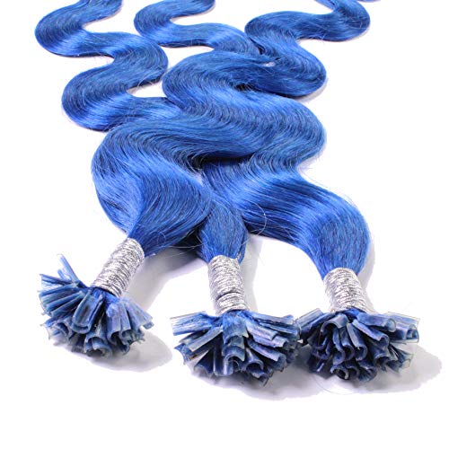 Hair2Heart 100 x 0.5g Extensiones de queratina - 60cm, colore #azul, corrugado