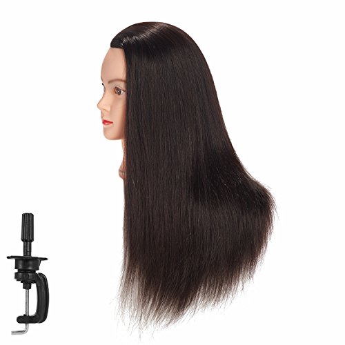 Hairginkgo Cabeza de maniquí 24-26"Cabeza de maniquí de cabello humano Cabeza de entrenamiento de peluquería Cabeza de muñeca de cosmetología para estilizar el tinte con soporte de abrazadera
