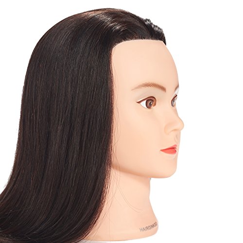 Hairginkgo Cabeza de maniquí 24-26"Cabeza de maniquí de cabello humano Cabeza de entrenamiento de peluquería Cabeza de muñeca de cosmetología para estilizar el tinte con soporte de abrazadera
