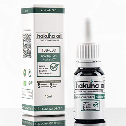 – Hakuna Oil – Aceite de Cañamo Premuim orgánico y ecológico BIO 10% | 1000mg | Proveniente de la Planta de Cañamo | 100% Natural | Ayuda a reducir el estrés, la ansiedad y el dolor.