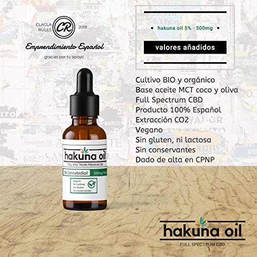– Hakuna Oil – Aceite de Cañamo Premuim orgánico y ecológico BIO 10% | 1000mg | Proveniente de la Planta de Cañamo | 100% Natural | Ayuda a reducir el estrés, la ansiedad y el dolor.