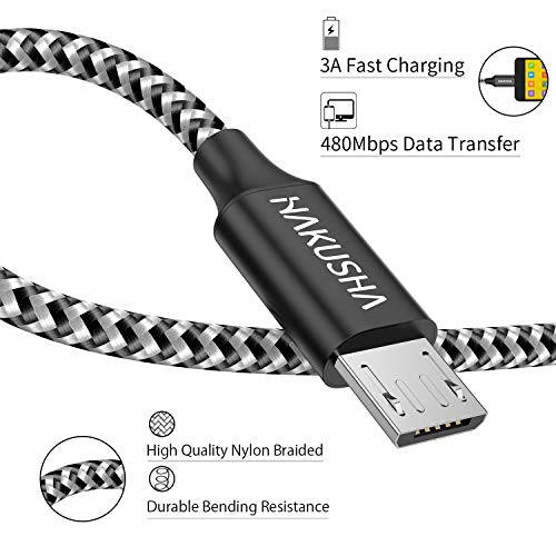 HAKUSHA Cable Micro USB, [2Pack-3M] 5V/3A Carga Rápida Cable Android Duradero Nylon Cable Cargador Movil para Samsung S7/S6/S5/J5/J7 Huawei Nokia Nexus Sony Tablet PS4 Kindle