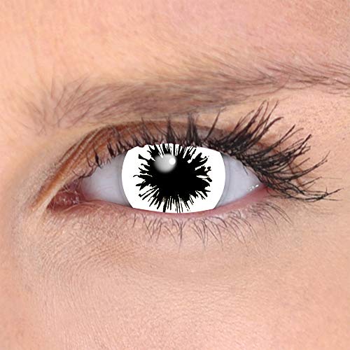 Hallowlens® Lentillas de Color 'Shot' + recipiente de lentillas. En blanco y negro, blandas, sin dioptrías pack de 2 unidades - cómodas y perfectas para Halloween, Carnaval, sin corregir