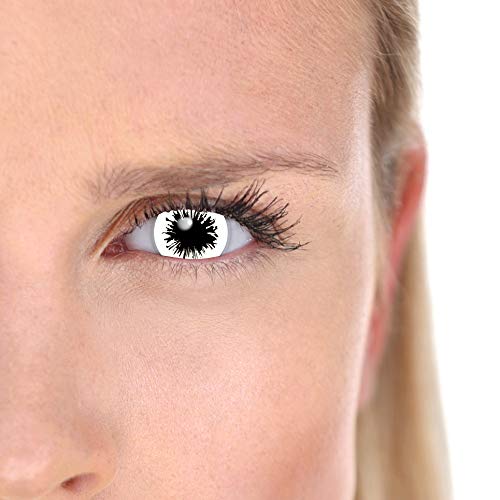 Hallowlens® Lentillas de Color 'Shot' + recipiente de lentillas. En blanco y negro, blandas, sin dioptrías pack de 2 unidades - cómodas y perfectas para Halloween, Carnaval, sin corregir