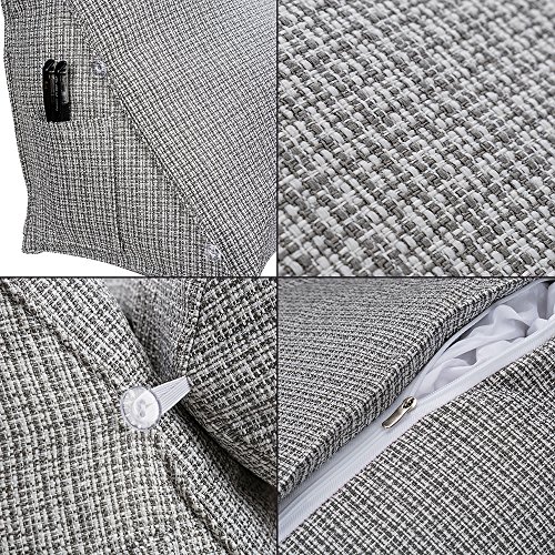 HALOViE Almohada ajustable de cuña y triángulo con soporte para la espalda, ángulo y cuello para lectura, sofá, cama, oficina y silla 47 * 45 * 23cm Gris