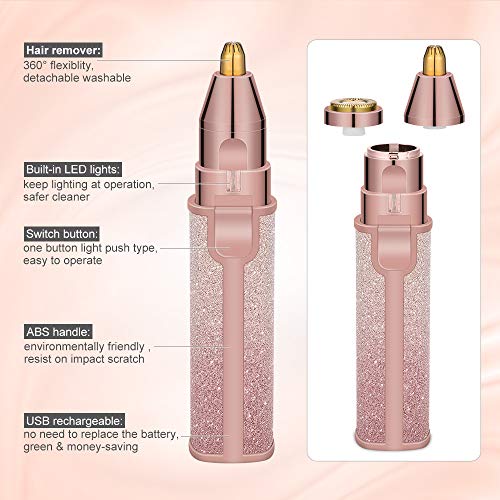 HALOVIE Depiladora Facial Mujer Electrica Afeitadora Removedor de Vello 2 en 1 Maquina Depilar Facial USB Recargable Impermeable Portátil sin Dolor Luz LED para Mejillas Labios Barbilla Cuello Cejas