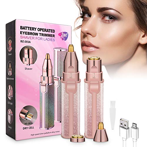 HALOVIE Depiladora Facial Mujer Electrica Afeitadora Removedor de Vello 2 en 1 Maquina Depilar Facial USB Recargable Impermeable Portátil sin Dolor Luz LED para Mejillas Labios Barbilla Cuello Cejas