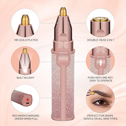 HALOVIE Depiladora Facial Mujer Electrica Afeitadora Removedor de Vello 2 en 1 Maquina Depilar Facial USB Recargable Impermeable Portátil sin Dolor Luz LED para Mejillas Labios Barbilla Cuello Cejas