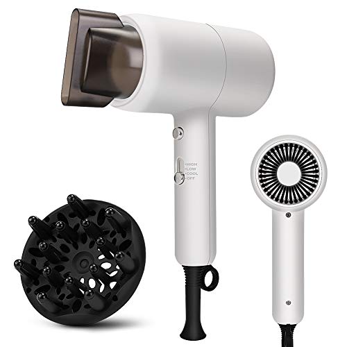 HALOVIE Secador de Pelo Profesional Función Iónico 1800W Potente Secador de Cabello 3 Velocidades y Temperaturas con Difusor y Boquilla Botón de Aire Frío Secado Rápido Portátil para Salón Casa Viaje