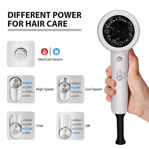 HALOVIE Secador de Pelo Profesional Función Iónico 1800W Potente Secador de Cabello 3 Velocidades y Temperaturas con Difusor y Boquilla Botón de Aire Frío Secado Rápido Portátil para Salón Casa Viaje