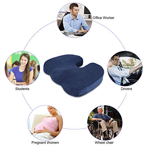 Halovie Suave Coxis Ortopédica Cojín Almohada Espuma de Memoria para Silla Cojín asiento Alivia el Dolor y Corrige la Postura 45 * 35 * 7Cm Azul