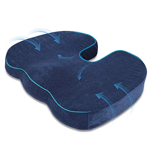 Halovie Suave Coxis Ortopédica Cojín Almohada Espuma de Memoria para Silla Cojín asiento Alivia el Dolor y Corrige la Postura 45 * 35 * 7Cm Azul