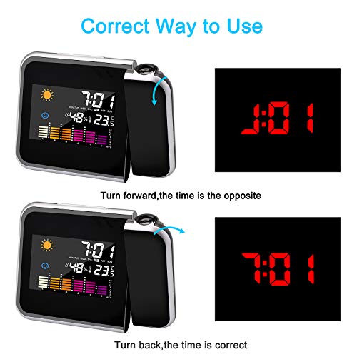 Hangrui Reloj de proyección Digital,LED Alarma, Reloj Modern Reloj Despertador Colourful Pantalla LCD Estación USB Meteorológica Termómetro Higrómetro Funciones de Repetición