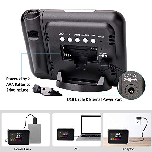 Hangrui Reloj de proyección Digital,LED Alarma, Reloj Modern Reloj Despertador Colourful Pantalla LCD Estación USB Meteorológica Termómetro Higrómetro Funciones de Repetición