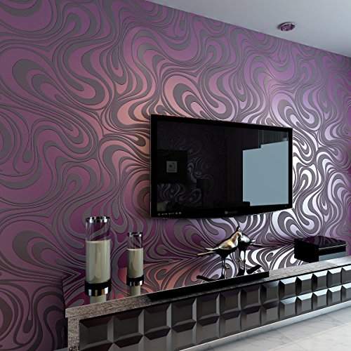 HANMERO moderno minimalista abstracta curvas brillo no tejido 3D papel pintado para dormitorio sala de estar TV telón de fondo púrpura QZ0162