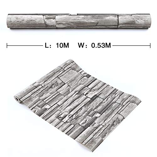 HANMERO® Murales de pared papel pintado imitación ladrillo piedras papel de pared dormitorios/salón/hotel/fondo de TV/color color gris,0.53M*10M