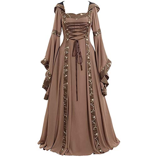 Hanomes Vestidos de Fiesta Mujer De Largo Elegantes Ancho Talla Grande Vestido de Noche Nochevieja Vestido de Cosplay Gótico Renacentista hasta el Suelo Medieval Celta Vintage para Mujer Color Sólido