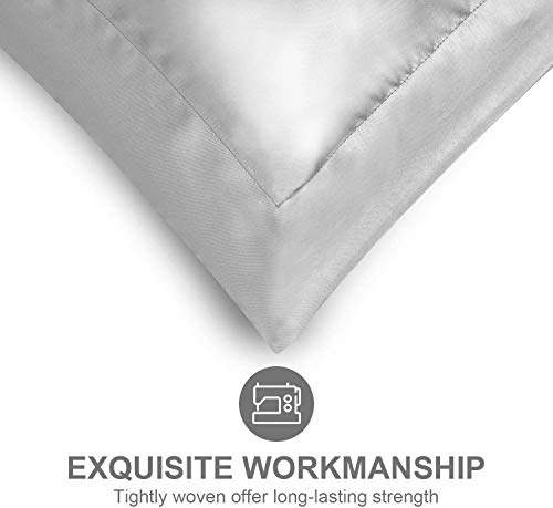 Hansleep Funda Almohada de Satén Sedoso, 50x75 cm 4 Piezas para Pelo Rizado - Microfibra Suave Antiarrugas sin Cremallera (2 Unidades con Cierre de sobre y 2 Unidades con Bordes), Gris Claro