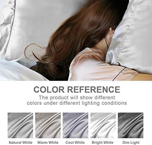 Hansleep Funda Almohada de Satén Sedoso, 50x75 cm 4 Piezas para Pelo Rizado - Microfibra Suave Antiarrugas sin Cremallera (2 Unidades con Cierre de sobre y 2 Unidades con Bordes), Gris Claro