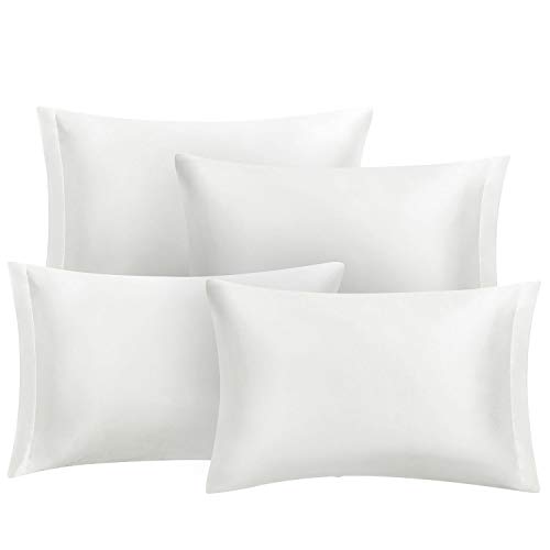 Hansleep Funda Almohada de Satén Sedoso, 50x75 cm 4 Piezas para Pelo Rizado - Microfibra Suave Liso sin Cremallera & Hipoalergénico Antiarrugas, Crema