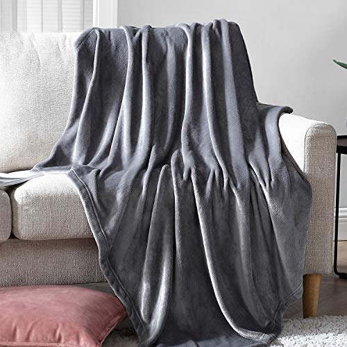 Hansleep Manta de Franela Reversible, 130x165 cm Mantas para Sofá Cama - Microfibra Cepillada Extra Suave Transpirable & Cálida, Gris