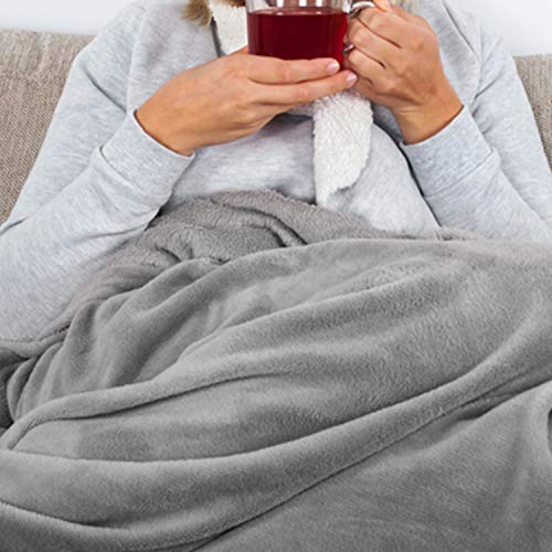 Hansleep Manta de Franela Reversible, 130x165 cm Mantas para Sofá Cama - Microfibra Cepillada Extra Suave Transpirable & Cálida, Gris