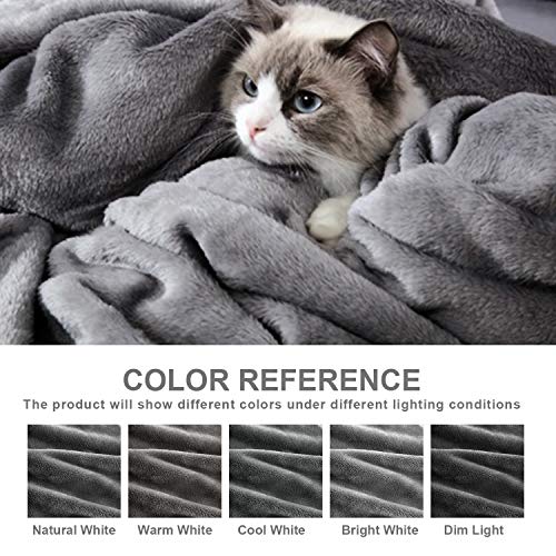 Hansleep Manta de Franela Reversible, 130x165 cm Mantas para Sofá Cama - Microfibra Cepillada Extra Suave Transpirable & Cálida, Gris