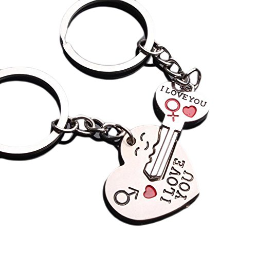 Haoduo llavero de corazón y una llave de corazón Anillo llavero Set de amantes de pareja, dulce regalo para San Valentín Boda de Navidad, llavero de aleación de zinc