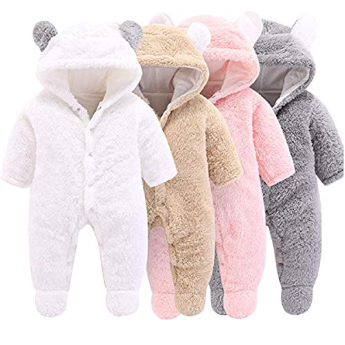 Haokaini - Traje de Nieve cálido para bebé Oso, Mono de Mameluco con Capucha de Felpa de algodón para niñas niño (0-3 Meses, Rosado)