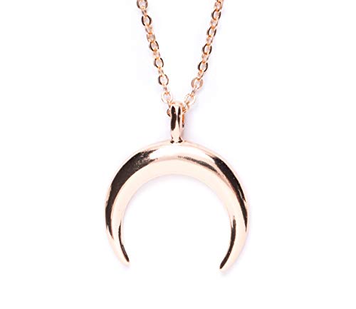 Happiness Boutique Damas Collar de Media Luna en Oro Rosa | Collar Delicado con Colgante Cuerno Joyería de Acero Inoxidable