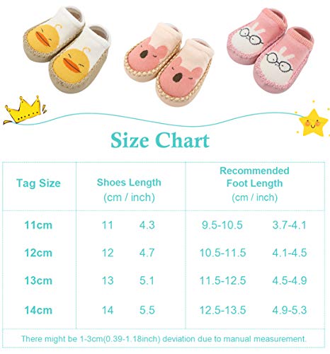 Happy Cherry 3Pcs Calcetines Prewalker Antideslizante Zapatillas de Piso Bebes Impresión Lindo Caliente Algodón 13cm 12-18 Meses Púrpura