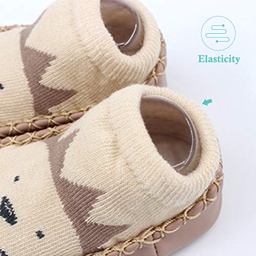 Happy Cherry 3Pcs Calcetines Prewalker Antideslizante Zapatillas de Piso Bebes Impresión Lindo Caliente Algodón 13cm 12-18 Meses Púrpura