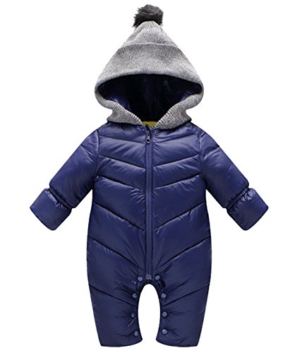 Happy Cherry Ropa de Una Pieza Prenda Exterior Chaqueta de Invierno con Capucha Mono Calentito Enterizo para 3-6 Meses Bebés Niños Niñas- Azul