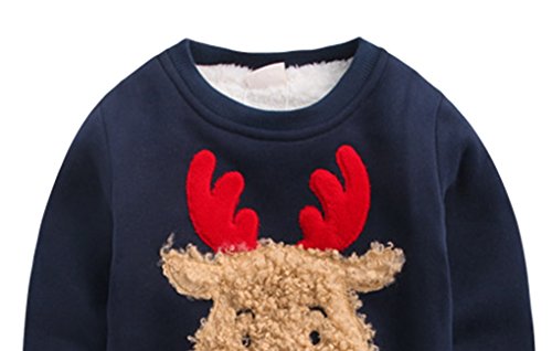 Happy Cherry - Ropa Sudadera de Niños Bebés para Invierno Chandal Camiseta Navidad Dibujo de Reno Suéter Grueso Caliente con Terciopelo - Azul - Talla ES 12-18 Meses