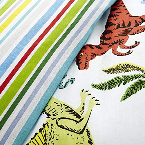 Happy Linen Company Set de Fundas Infantiles para edredón - Reversible - Estampado de Dinosaurios con tiranosaurio Verde - Individual