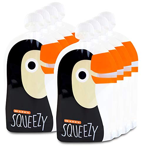 Happy Squeezy (8 bolsas) bolsas de comida para bebés reutilizables - ideal para batidos de fruta caseros, papilla para bebés, yogurt, 170ml, sin BPA, estanco