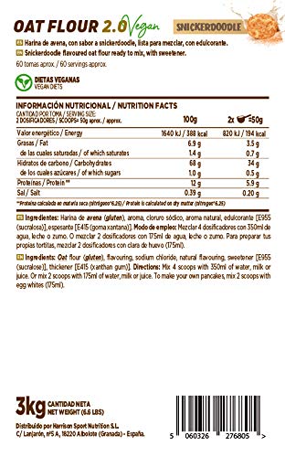 Harina de Avena de HSN | Oatmeal | Instantánea Ideal para Batidos, Tortitas de Avena y Claras, Recetas Fitness | De Sabores, En Polvo, Vegana, Sin Lactosa, Sin Soja, Sabor Snickerdoodle, 3Kg