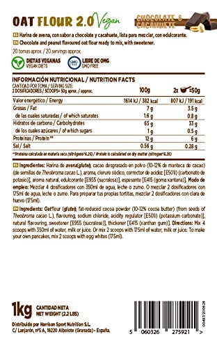 Harina de Avena de HSN | Oatmeal | Instantánea Ideal para Batidos, Tortitas de Avena y Claras, Recetas Fitness | De Sabores, En Polvo, Vegana, Sin Lactosa, Sin Soja, Sabor Chocolate-Cacahuete, 1Kg