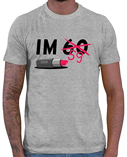 Hariz - Camiseta para hombre, diseño de pintalabios, 60 cumpleaños gris XL