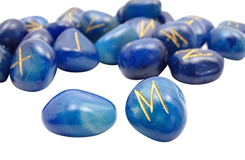 Harmonize Tumbled Azul Ágata Piedra con Don Espiritual Curación De Cristal Runa Alfabetos Símbolo De Reiki
