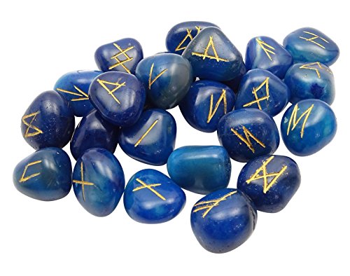 Harmonize Tumbled Azul Ágata Piedra con Don Espiritual Curación De Cristal Runa Alfabetos Símbolo De Reiki