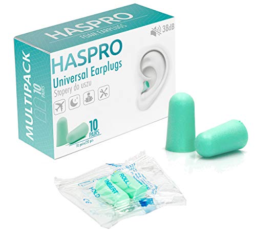 HASPRO Multi10 [Paquete de 10 pares] Tapones para los oídos de espuma súper suave, cada par empaquetados individualmente, Tapones para los oídos para dormir, tapones para los oídos para ronquidos