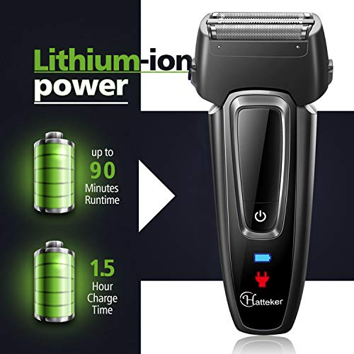 Hatteker Afeitadora Eléctrica,Afeitadora Profesional Inalámbrica Para Hombres, Batería De Litio a Prueba De Agua Mojado/Seco Con Recortador De Precisión Push-Up Usb Pantalla Led Recargable Negro