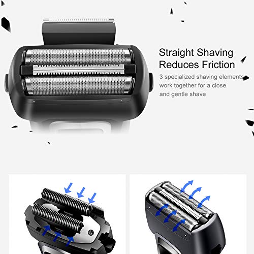 Hatteker Afeitadora Eléctrica,Afeitadora Profesional Inalámbrica Para Hombres, Batería De Litio a Prueba De Agua Mojado/Seco Con Recortador De Precisión Push-Up Usb Pantalla Led Recargable Negro