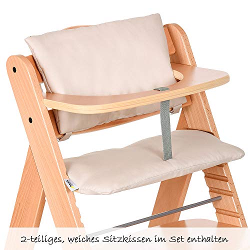 Hauck Alpha Plus Newborn Set - Trona de madera evolutiva bebés, incluye hamaca para recién nacidos, cojín gratis, altura regulable - color natural/beige